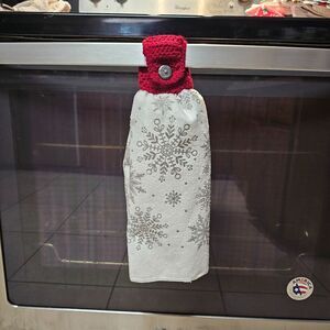 Crochet Topper Towel Handmade Snowflake top attached to kitchen towel unique NEW